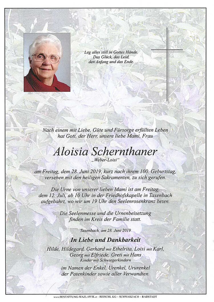Parte von Aloisia Schernthaner † 28.06.2019