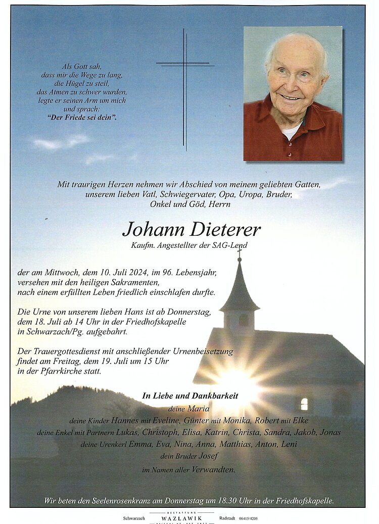Parte von Johann Dieterer † 10.07.2024
