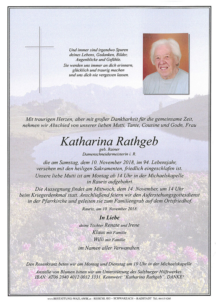 Parte von Katharina Rathgeb † 10.11.2018