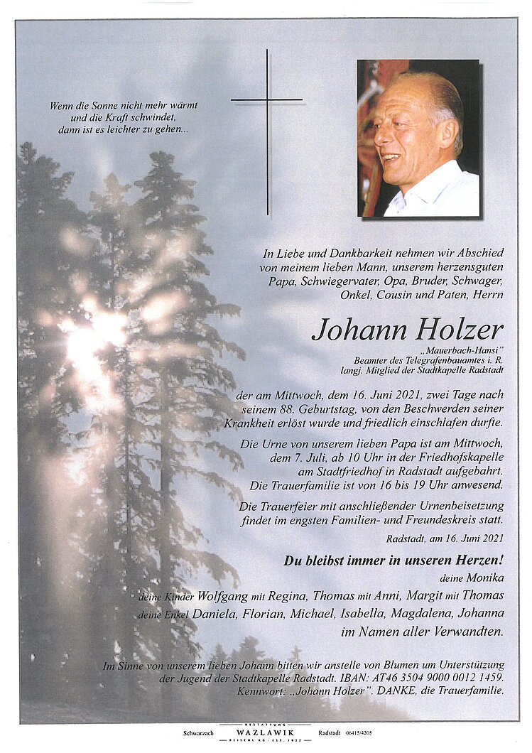 Parte von Johann Holzer † 16.06.2021