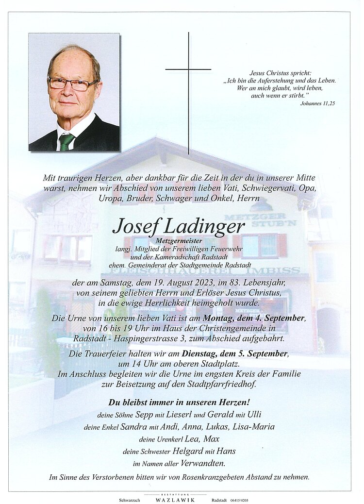 Parte von Josef Ladinger † 19.08.2023