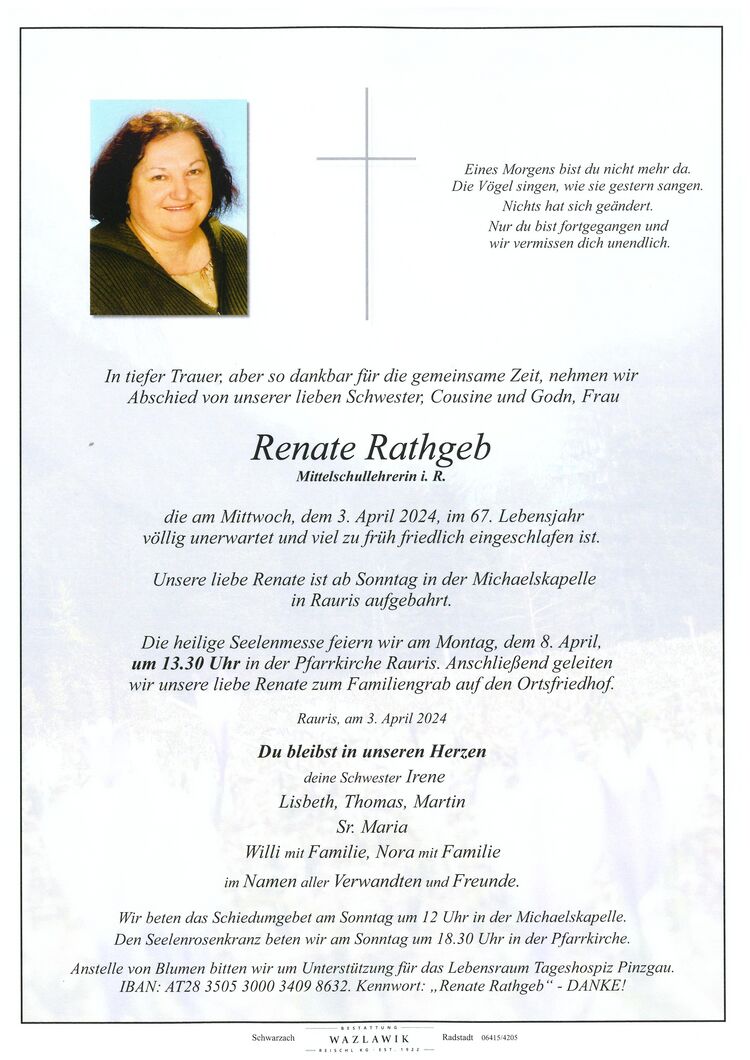 Parte von Renate Rathgeb † 03.04.2024
