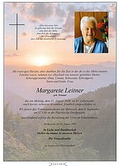 Parte von Margarete Leitner † 31.08.2026 aus Dorfgastein