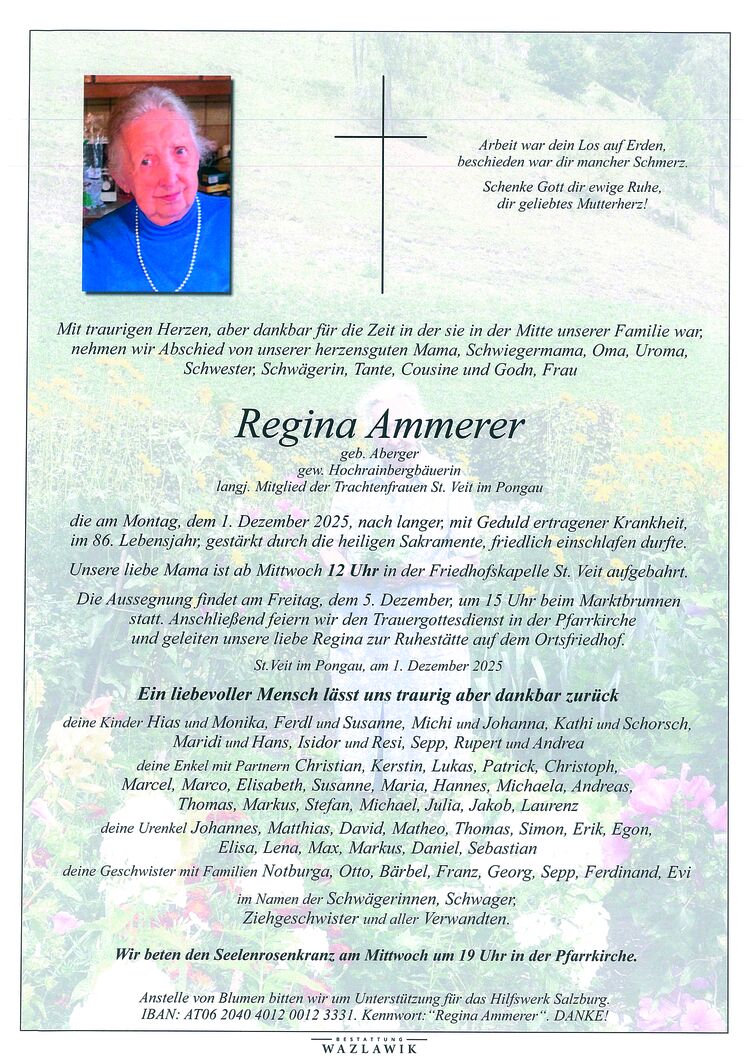Parte von Regina Ammerer † 01.12.2025
