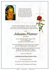 Parte von Johanna Plattner † 09.08.2023
