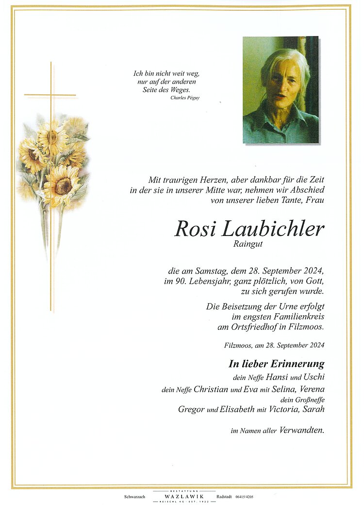 Parte von Rosi Laubichler † 28.09.2024