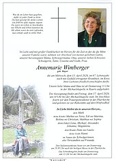 Parte von Annemarie Wimberger † 15.04.2026 aus Rauris