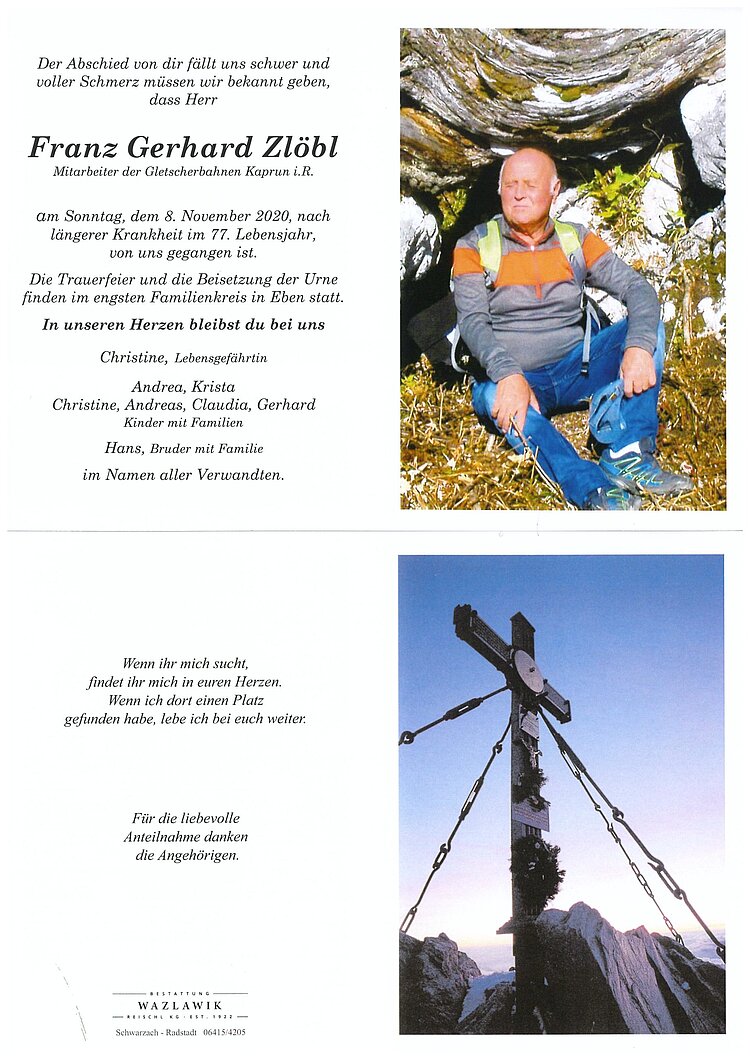 Parte von Franz Zlöbl † 08.11.2020