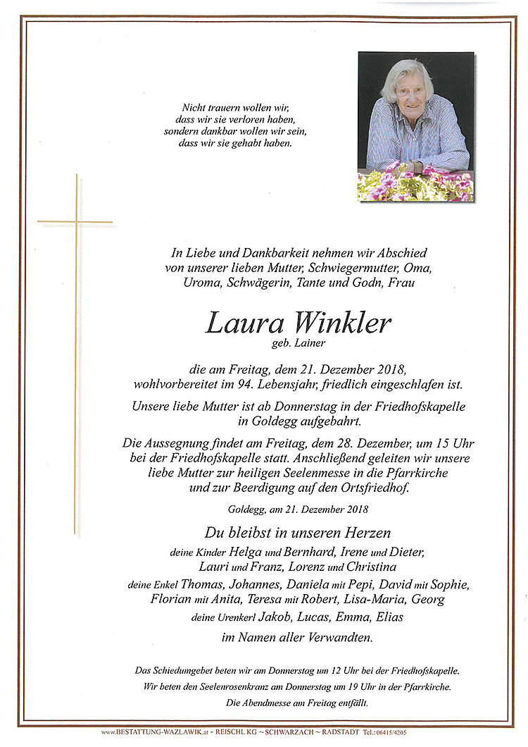 Parte von Laura Winkler † 21.12.2018