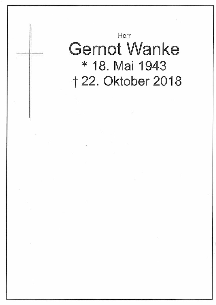 Parte von Gernot Wanke † 22.10.2018