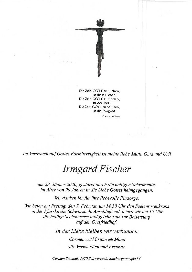 Parte von Irmgard Fischer † 28.01.2020