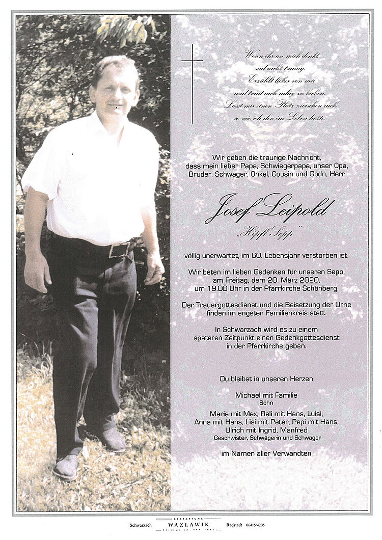 Parte von Josef Leipold † 26.02.2020