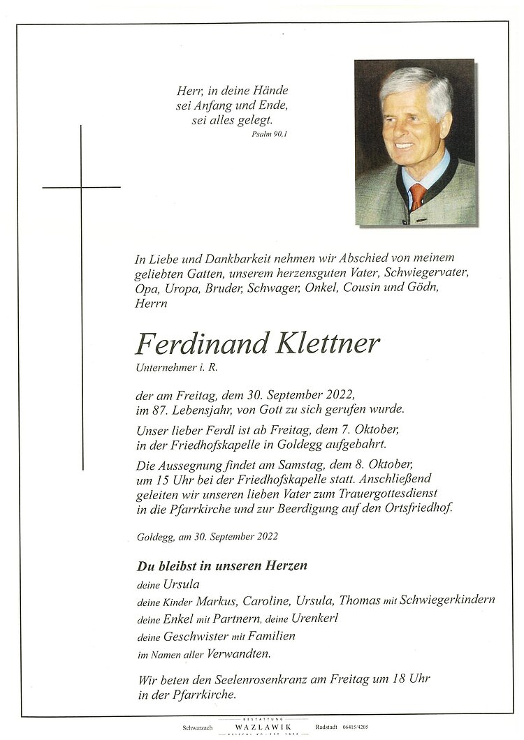 Parte von Ferdinand Klettner † 30.09.2022
