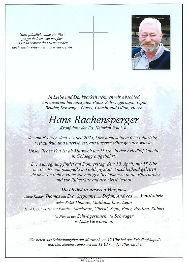 Parte von Hans Rachensperger † 04.04.2025