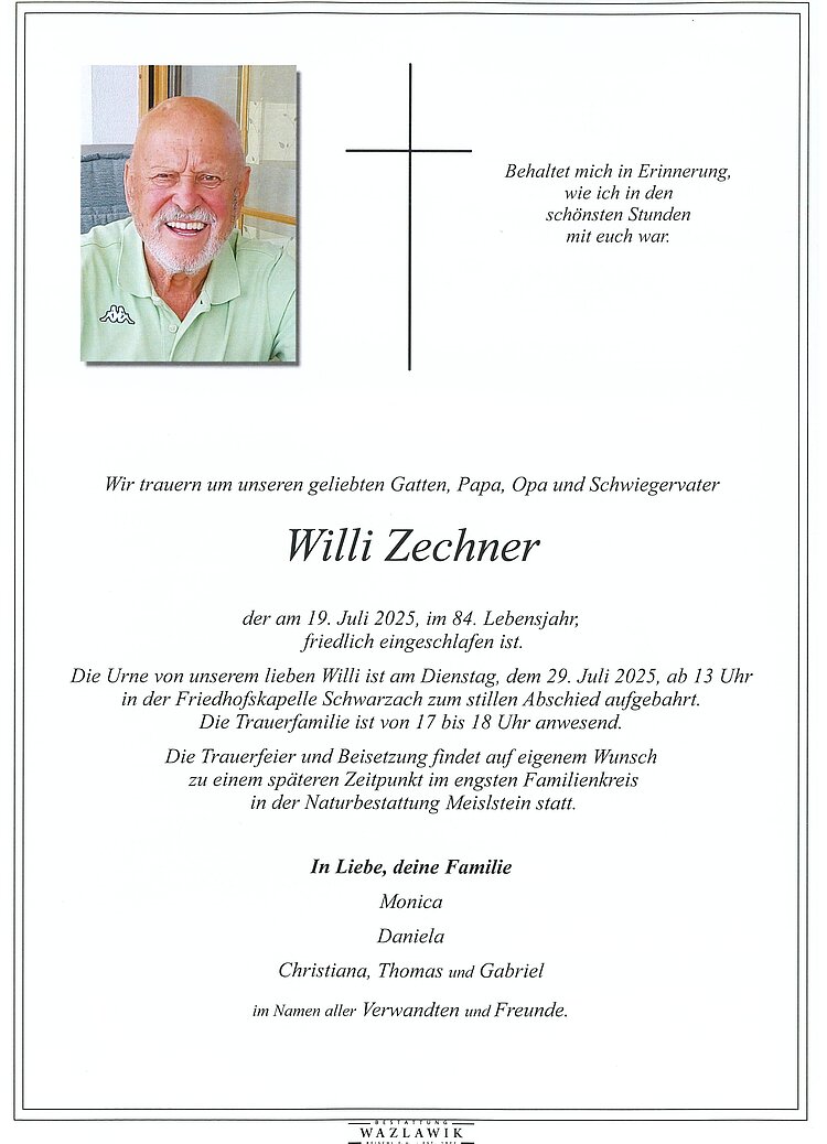 Parte von Wilhelm Zechner † 19.07.2025