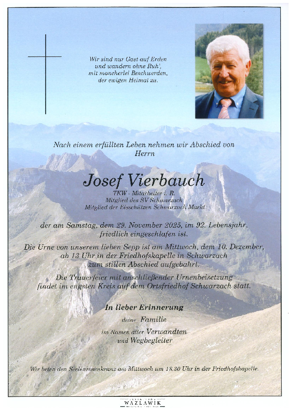 Parte von Josef Vierbauch † 29.11.2025