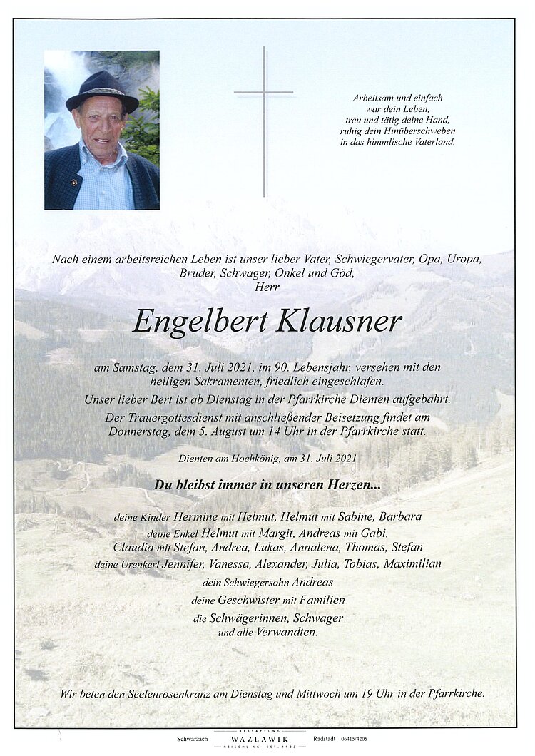 Parte von Engelbert Klausner † 31.07.2021