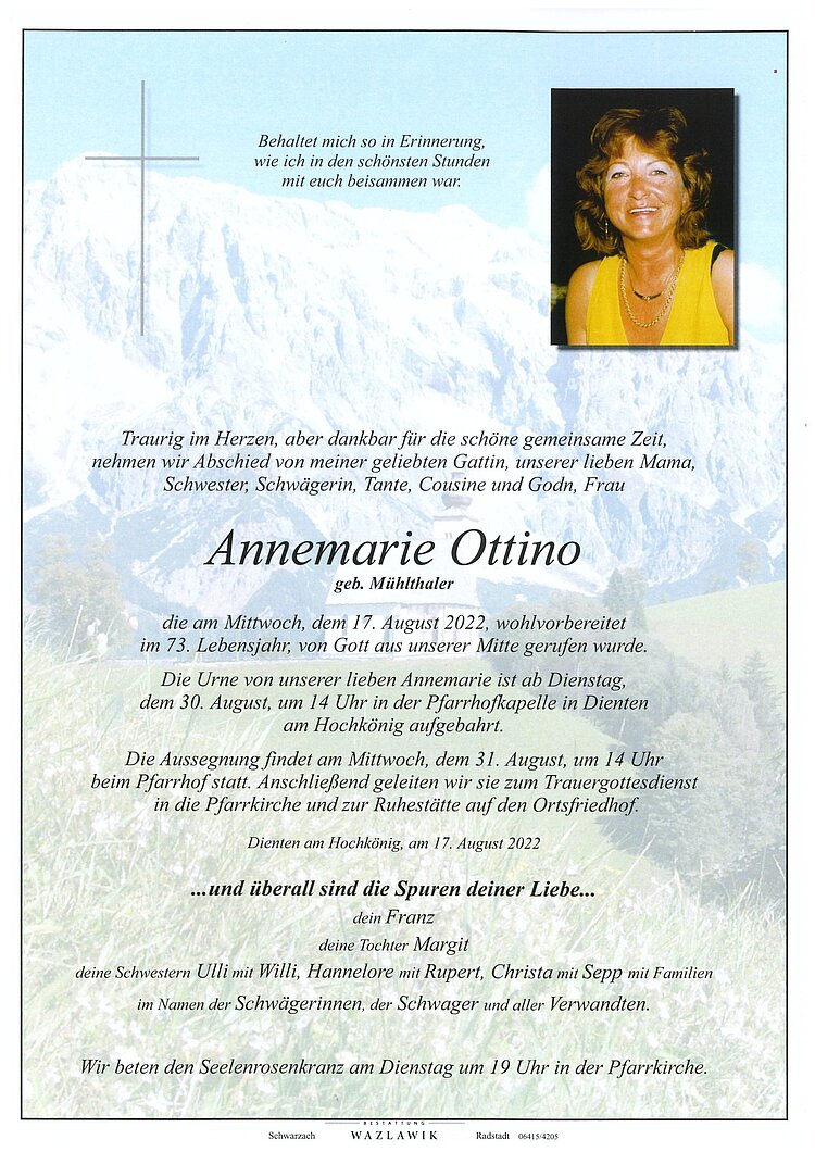 Parte von Annemarie Ottino † 17.08.2022