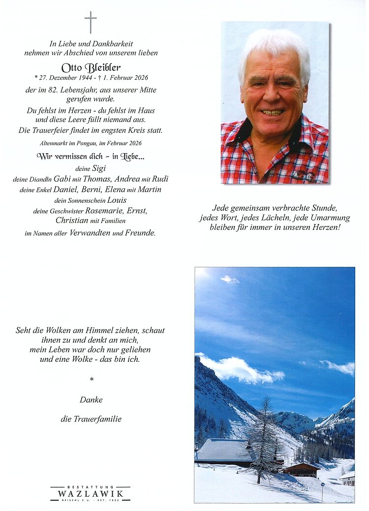 Parte von Otto Bleibler † 01.02.2026