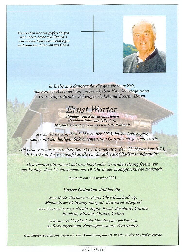 Parte von Ernst Warter † 05.11.2025