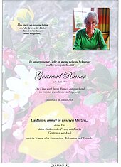 Parte von Gertraud Rainer † 25.01.2026 aus Taxenbach