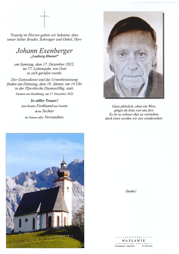 Parte von Johann Exenberger † 17.12.2022
