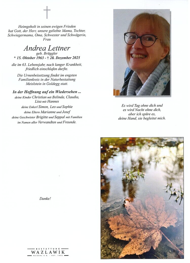 Parte von Andrea Lettner † 28.12.2025
