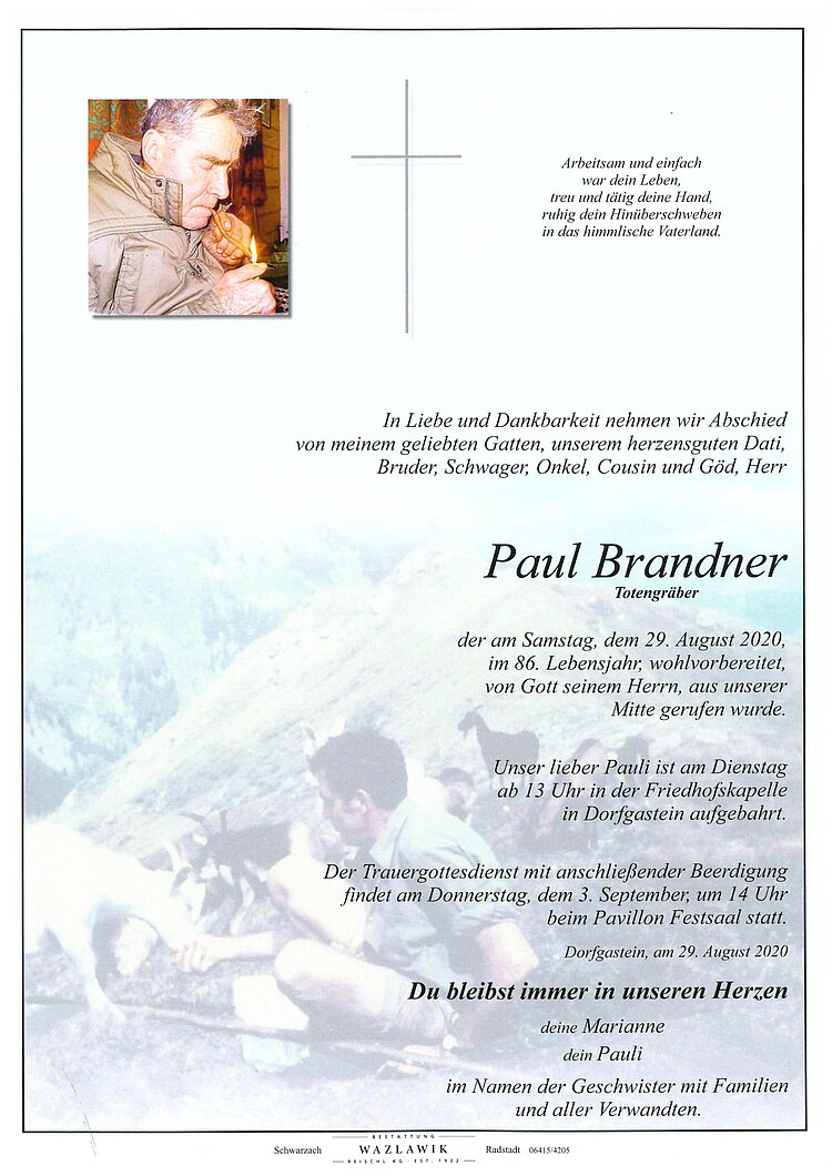 Parte von Paul Brandner † 29.08.2020