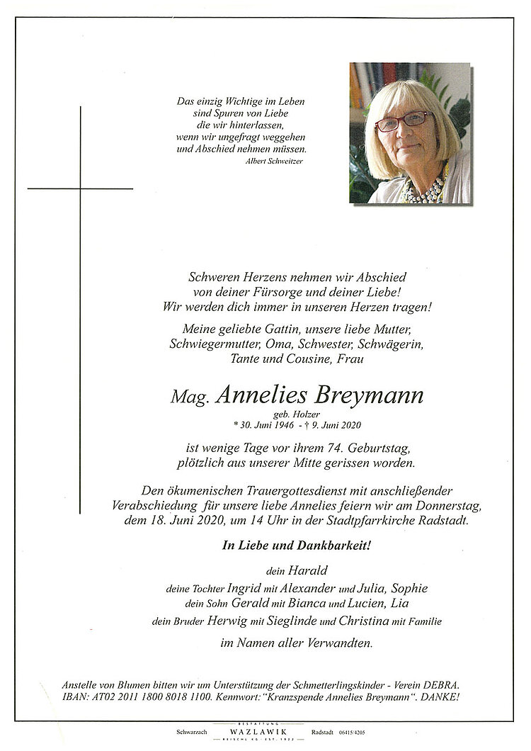 Parte von Annelies Breymann † 09.06.2020