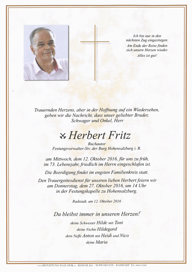 Parte von Herbert Fritz † 12.10.2016