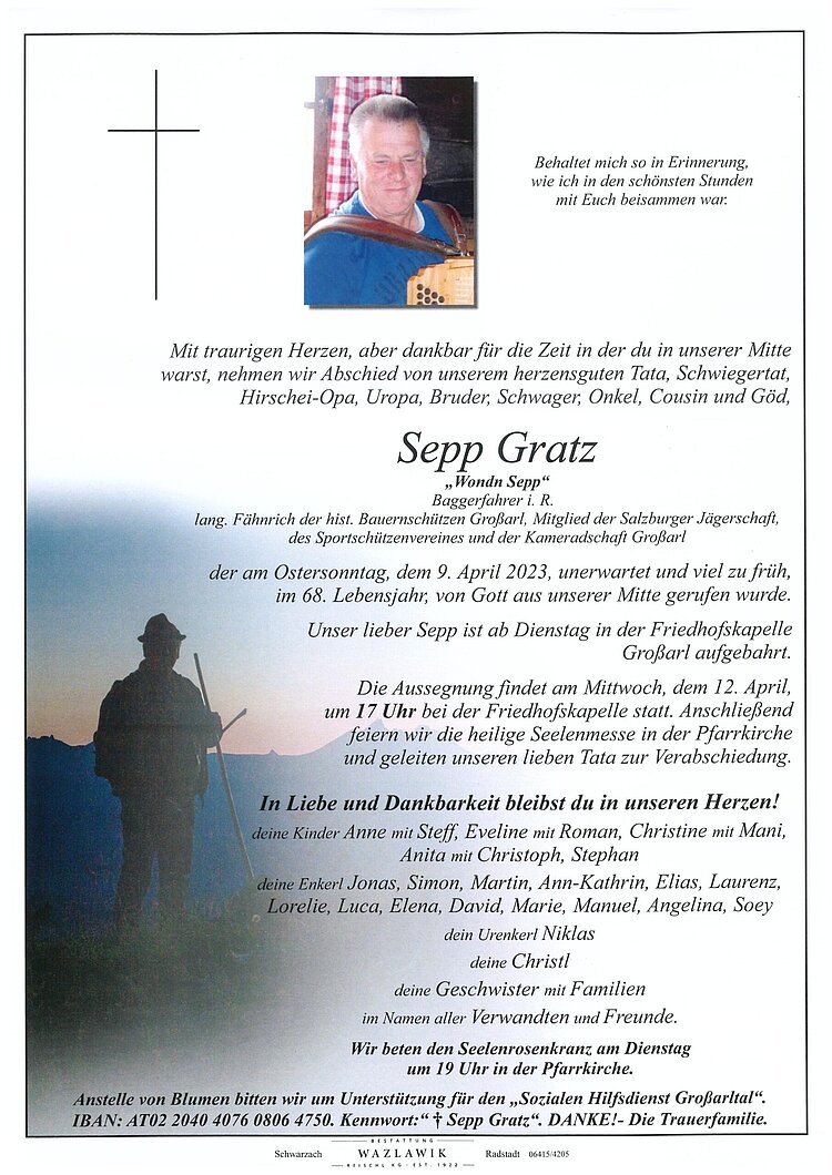 Parte von Sepp Gratz † 09.04.2023