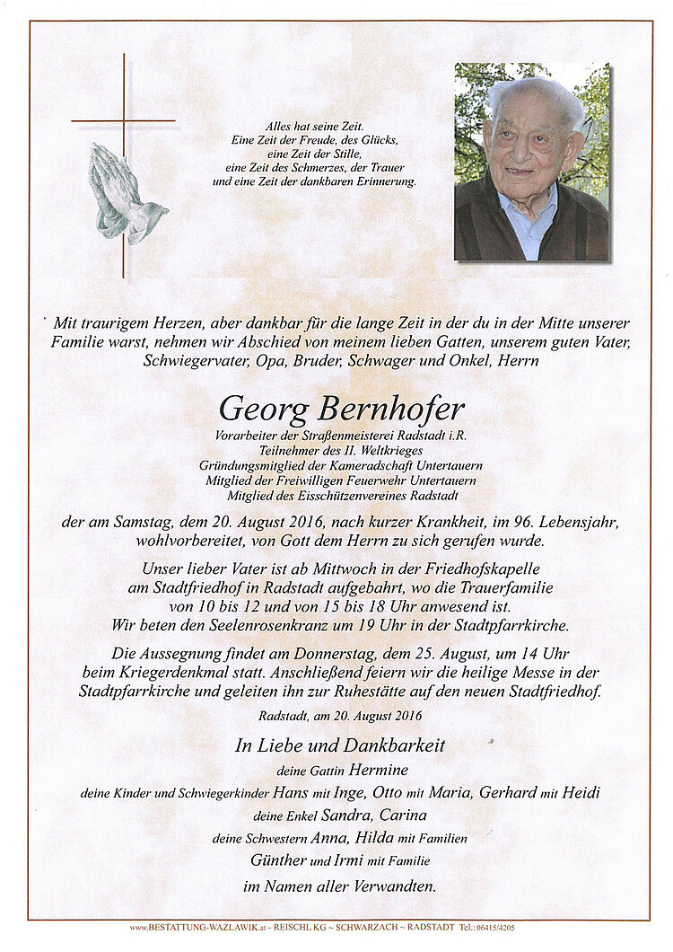 Parte von Georg Bernhofer † 20.08.2016