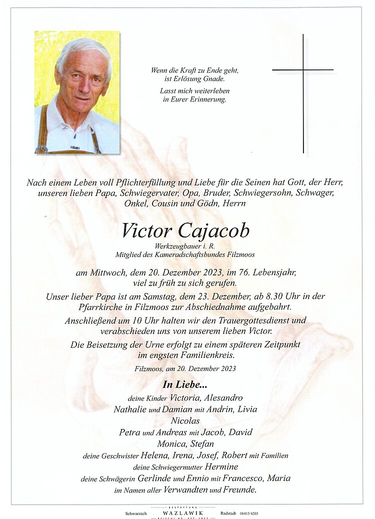 Parte von Victor Cajacob † 20.12.2023