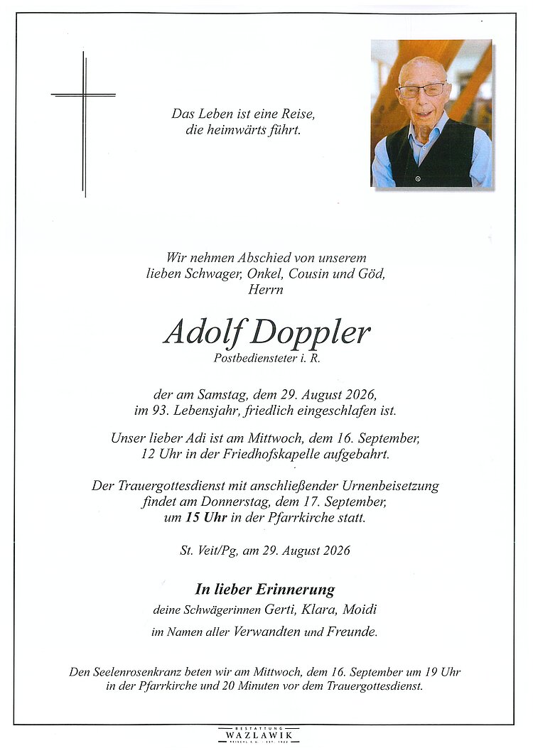 Parte von Adolf Doppler † 30.08.2026