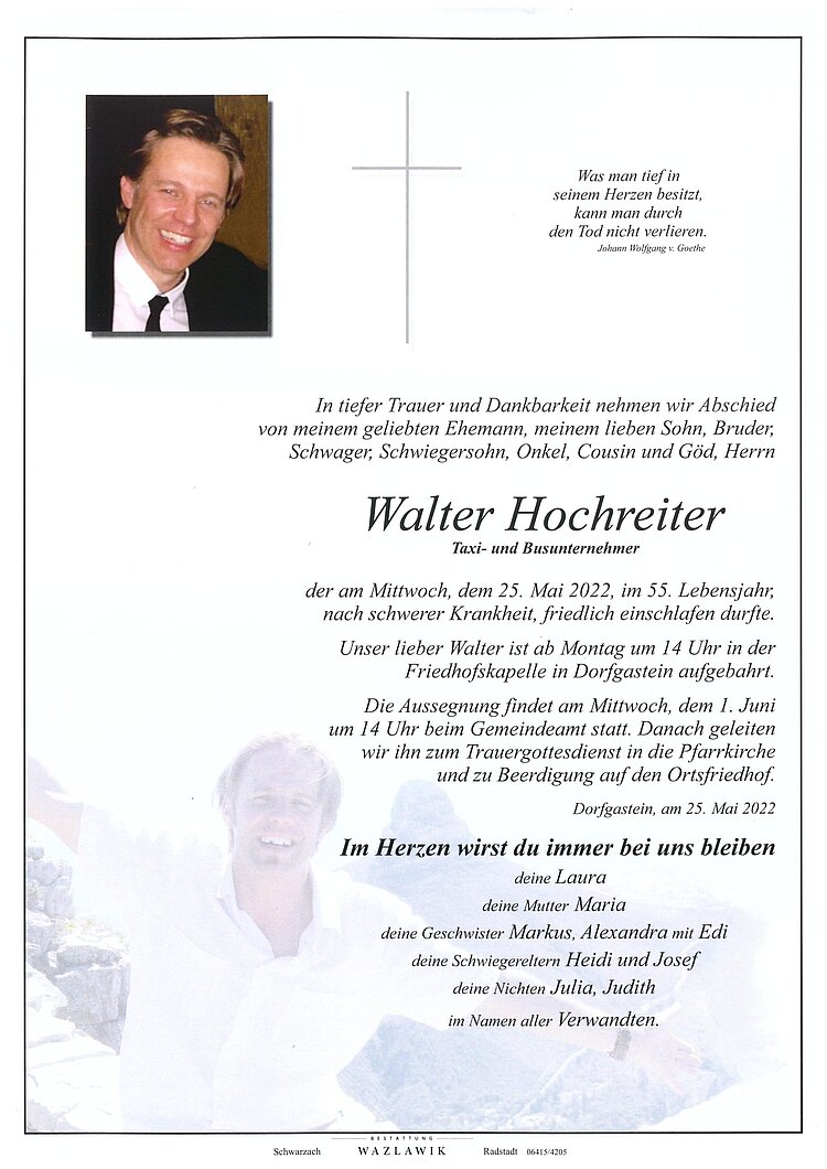 Parte von Walter Hochreiter † 25.05.2022