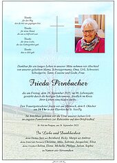 Parte von Frieda Pirnbacher † 26.09.2025 aus St. Veit im Pongau