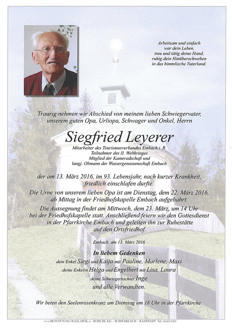 Parte von Siegfried Leyerer † 13.03.2016