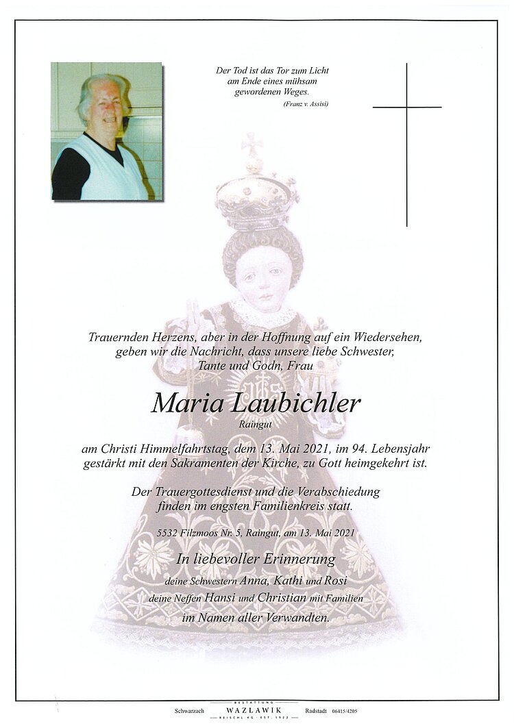 Parte von Maria Laubichler † 13.05.2021