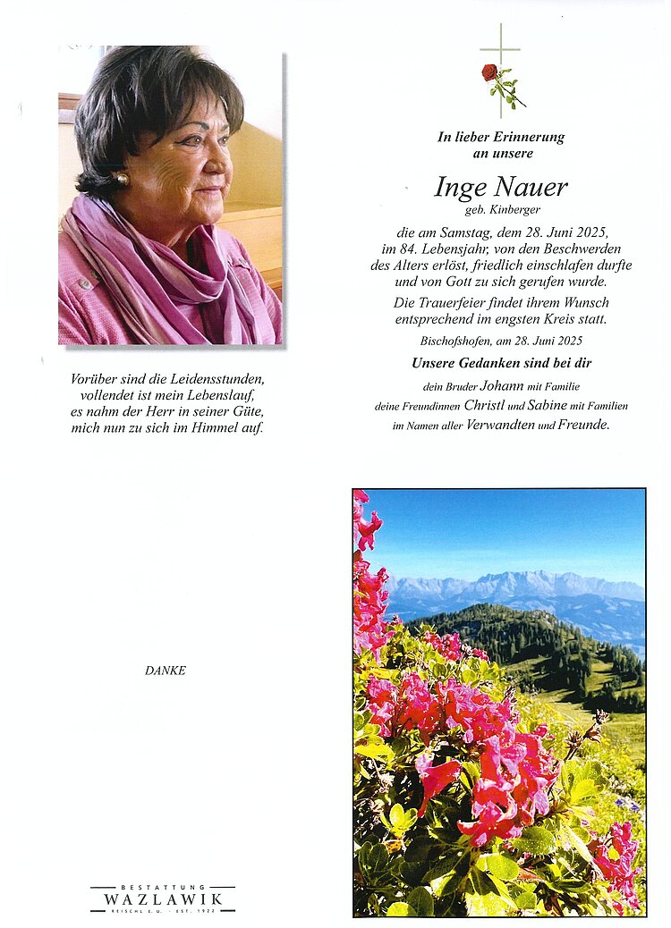 Parte von Inge Nauer † 28.06.2025