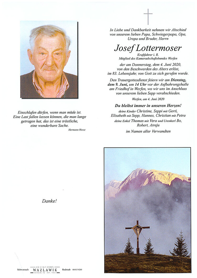 Parte von Josef Lottermoser † 04.06.2020