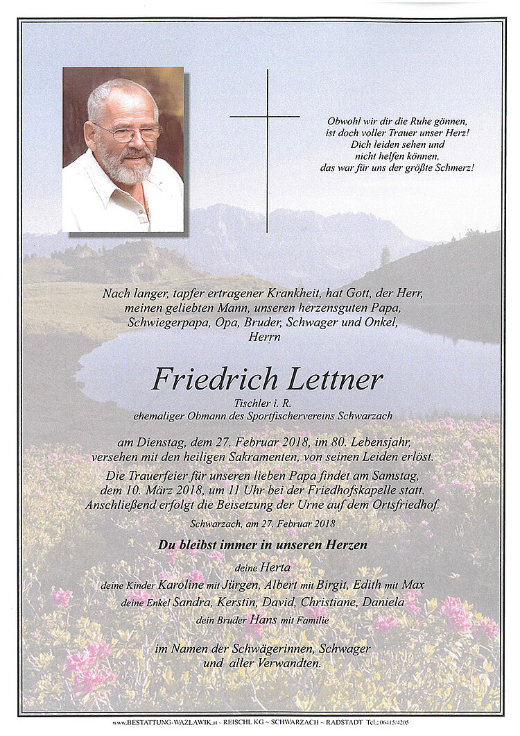 Parte von Friedrich Lettner † 27.02.2018