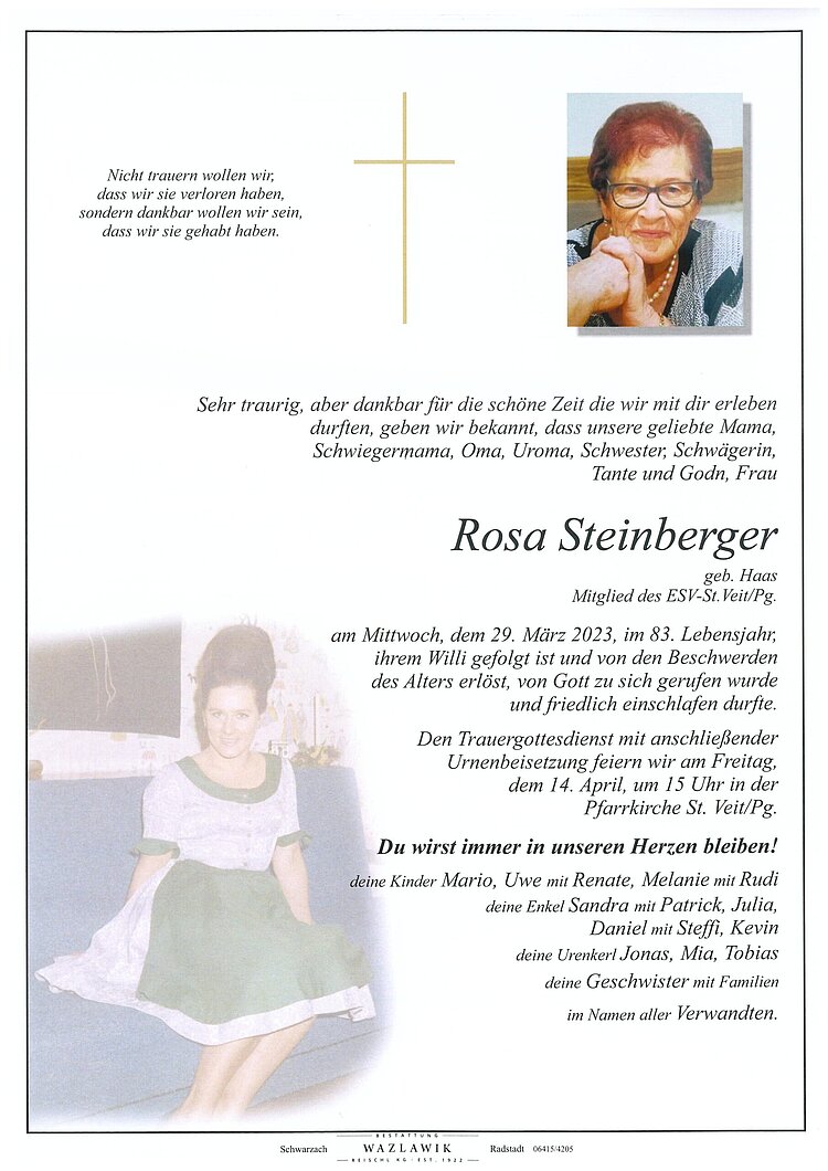 Parte von Rosa Steinberger † 29.03.2023