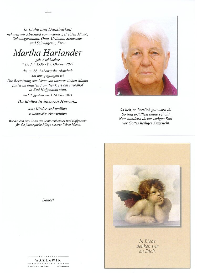 Parte von Martha Harlander † 03.10.2023
