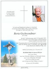 Parte von Berta Gschwendtner † 14.12.2025 aus Mühlbach a. Hkg