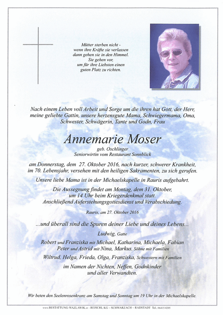 Parte von Annemarie Moser † 27.10.2016
