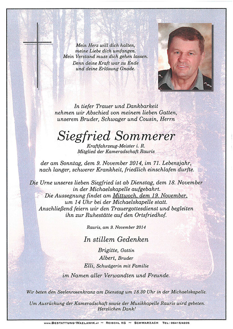 Parte von Siegfried Sommerer † 09.11.2014