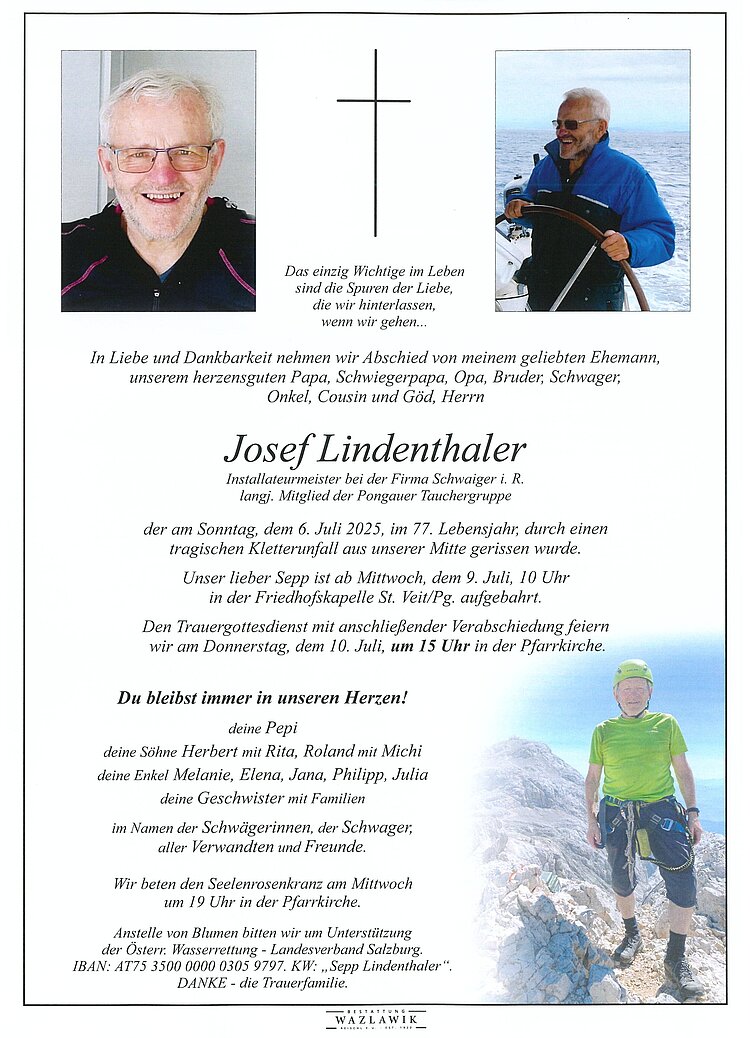 Parte von Josef Lindenthaler † 06.07.2025
