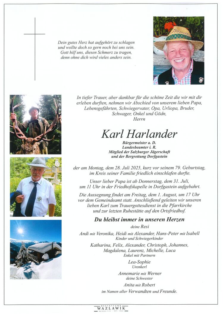 Parte von Karl Harlander † 28.07.2025