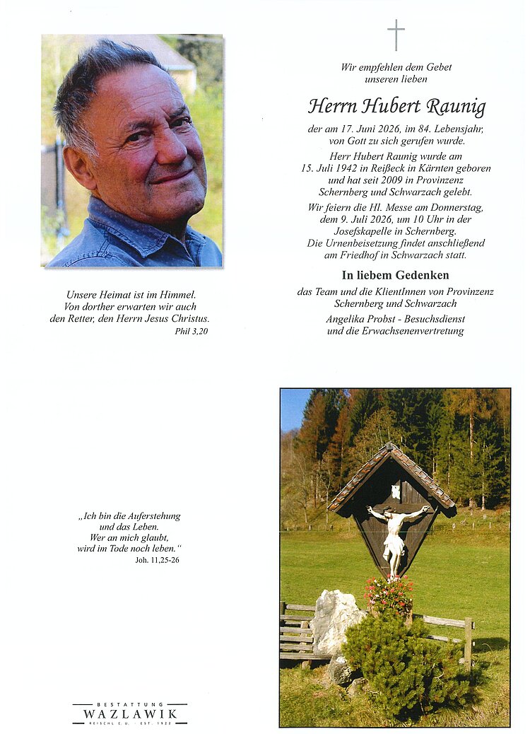 Parte von Hubert Raunig † 17.06.2026
