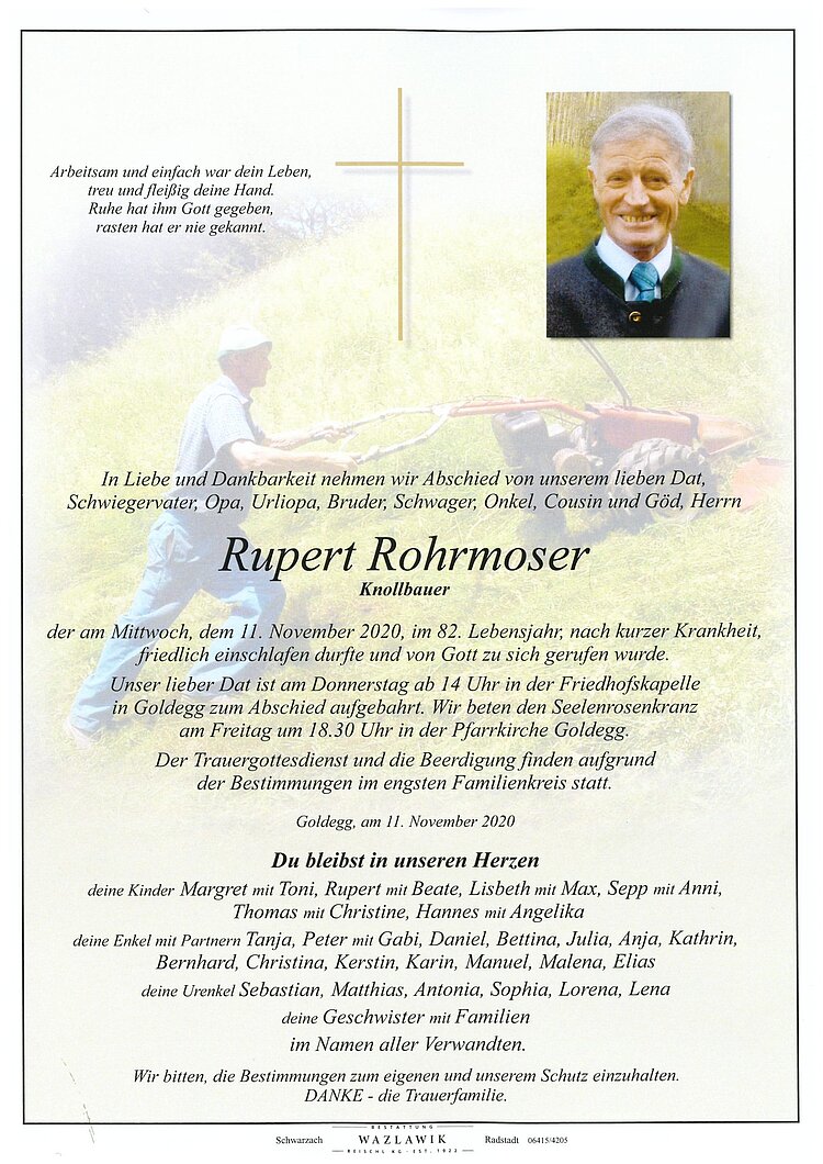 Parte von Rupert Rohrmoser † 11.11.2020